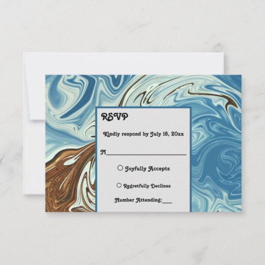 Elegant Waterverf Blue Abstract artistieke bruilof RSVP Kaartje (Voorkant)