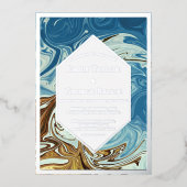 Elegant Waterverf Blue Abstract Wedding Silver Folie Uitnodiging (Voorkant)