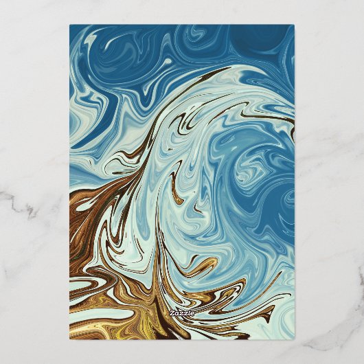 Elegant Waterverf Blue Abstract Wedding Silver Folie Uitnodiging (Achterkant)