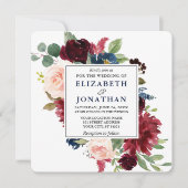 Elegant Waterverf Blue Burgundy Floral Wedding Sq Kaart (Voorkant)