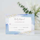 Elegant Waterverf Blue en Gold Bat Mitzvah RSVP Kaartje (Staand voorkant)