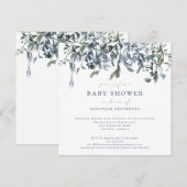 Elegant Waterverf Blue Floral Baby shower Kaart (Voorkant / Achterkant)