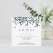 Elegant Waterverf Blue Floral Baby shower Kaart (Staand voorkant)