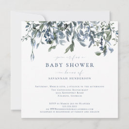 Elegant Waterverf Blue Floral Baby shower Kaart
