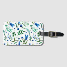 Elegant Waterverf Blue Floral | Bagagelabel