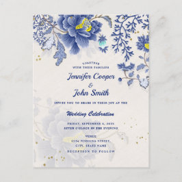 Elegant Waterverf Blue Floral Botanical Wedding Briefkaart