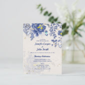 Elegant Waterverf Blue Floral Botanical Wedding Briefkaart (Staand voorkant)