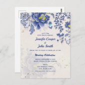 Elegant Waterverf Blue Floral Botanical Wedding Briefkaart (Voorkant / Achterkant)