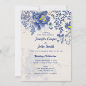 Elegant Waterverf Blue Floral Botanical Wedding Kaart (Voorkant)