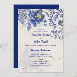 Elegant Waterverf Blue Floral Botanical Wedding Kaart