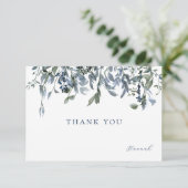 Elegant Waterverf Blue Floral Dank je wel Kaart (Staand voorkant)