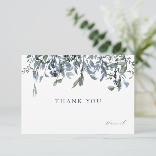 Elegant Waterverf Blue Floral Dank je wel Kaart (Staand voorkant)