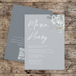 Elegant Waterverf Blue Floral Dusty Greenery Kaart