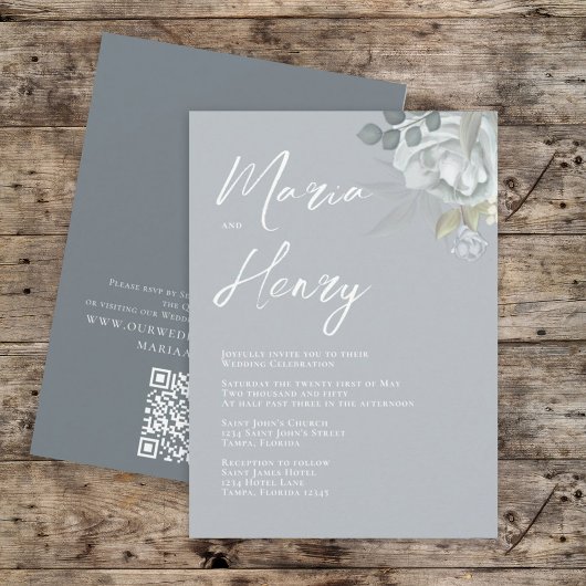 Elegant Waterverf Blue Floral Dusty Greenery Kaart