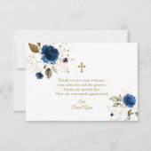 Elegant Waterverf Blue Floral Gold-bevestiging Bedankkaart (Voorkant)