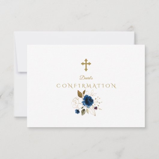 Elegant Waterverf Blue Floral Gold-bevestiging Bedankkaart (Achterkant)