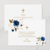 Elegant Waterverf Blue Floral Gold-bevestiging Bedankkaart (Voorkant / Achterkant)
