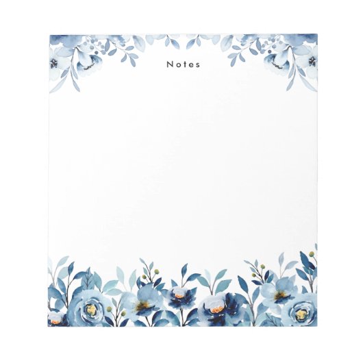 Elegant Waterverf Blue Floral Notitieblok (Voorkant)