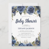 Elegant Waterverf Blue Florals Baby shower Kaart (Voorkant)