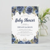 Elegant Waterverf Blue Florals Baby shower Kaart (Staand voorkant)
