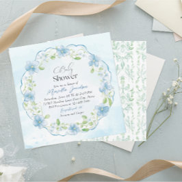 Elegant Waterverf Blue Flowers Baby shower Kaart