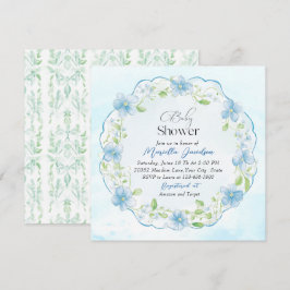 Elegant Waterverf Blue Flowers Baby shower Kaart