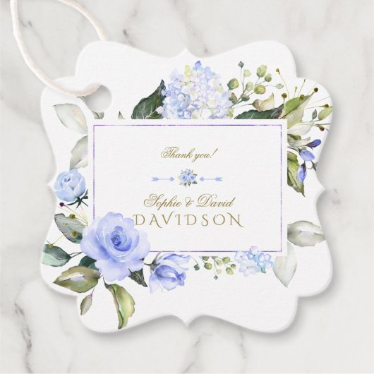 Elegant Waterverf Blue Flowers Lijst Wedding Bedankjes Labels (Voorkant)