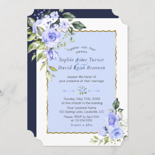 Elegant Waterverf Blue Flowers Navy Blue Wedding Kaart