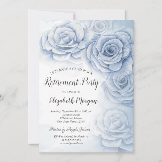 Elegant Waterverf Blue Flowers Retirement Kaart (Voorkant)