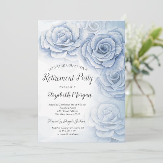 Elegant Waterverf Blue Flowers Retirement Kaart (Staand voorkant)