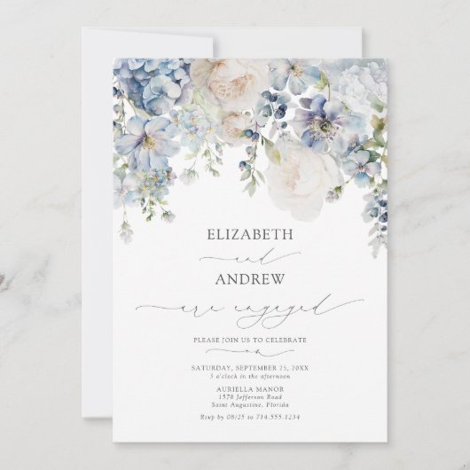 Elegant Waterverf Blue Garden Verloving Kaart