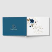 Elegant Waterverf Blue Gold Flowers Baptisme Gastenboek (Volledig)
