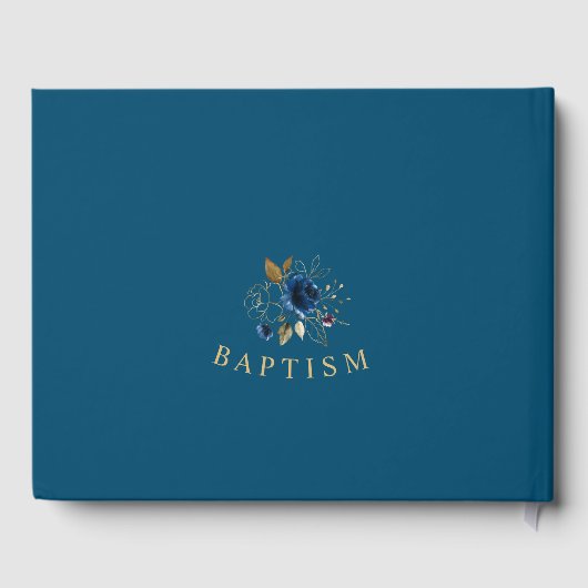 Elegant Waterverf Blue Gold Flowers Baptisme Gastenboek (Achterkant)