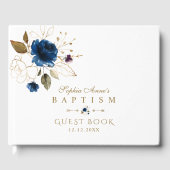 Elegant Waterverf Blue Gold Flowers Baptisme Gastenboek (Voorkant)