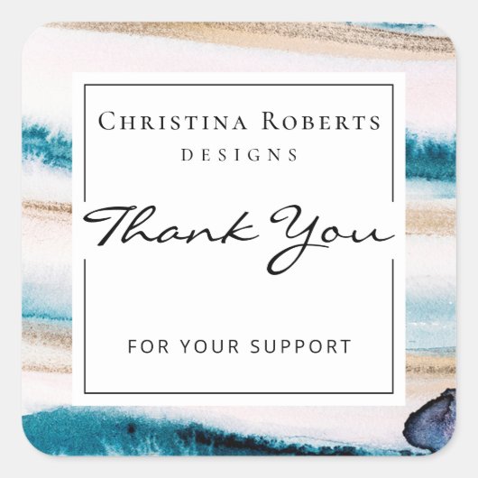 Elegant Waterverf Blue Gold Hartelijk dank Vierkante Sticker (Voorkant)