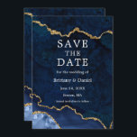 Elegant Waterverf Blue Gold Marble Agate Geode Save The Date<br><div class="desc">Moderne Elegant Waterverf Blue en Gold Marble Agate Geode Save the Date Kaart</div>