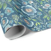 Elegant Waterverf Blue Green Floral Pattern Cadeaupapier (Rol Hoek)