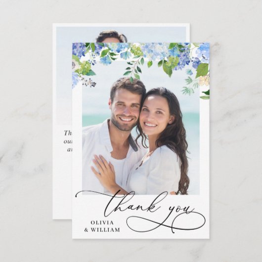 Elegant Waterverf Blue Hydrangea 2 Bedankkaart (Voorkant / Achterkant)