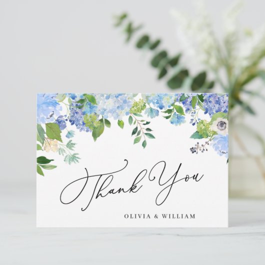 Elegant Waterverf Blue Hydrangea 3 Bedankkaart (Staand voorkant)