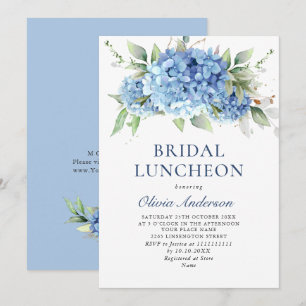 Elegant Waterverf Blue Hydrangea BRIDAL LUNCHEON Kaart