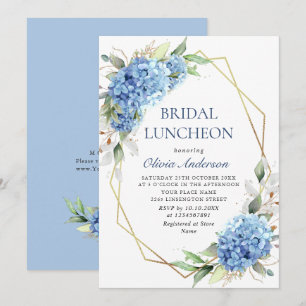 Elegant Waterverf Blue Hydrangea BRIDAL LUNCHEON Kaart