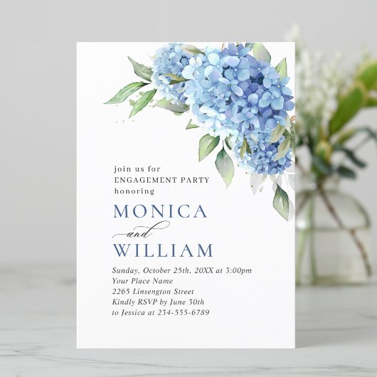 Elegant Waterverf Blue Hydrangea ENGAGTY Kaart