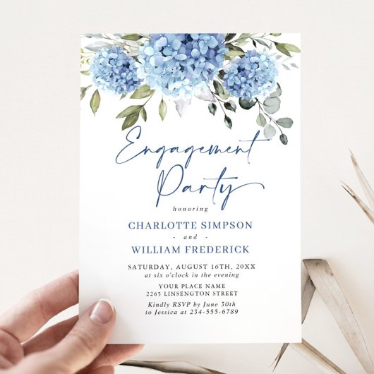 Elegant Waterverf Blue Hydrangea ENGAGTY Kaart