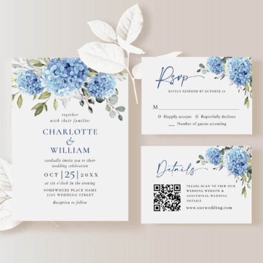 Elegant Waterverf Blue Hydrangea ENGAGTY Kaart