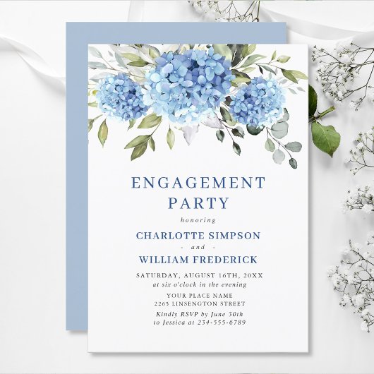 Elegant Waterverf Blue Hydrangea ENGAGTY Kaart