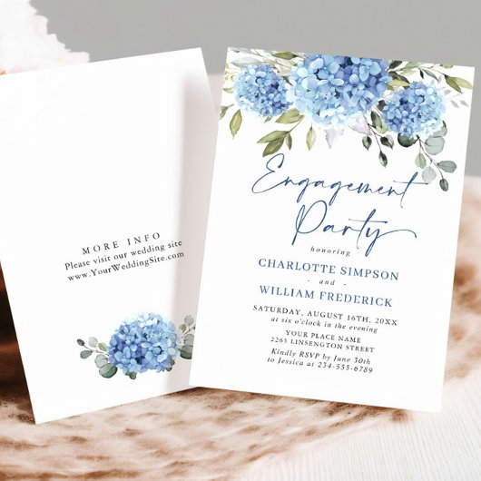 Elegant Waterverf Blue Hydrangea ENGAGTY Kaart