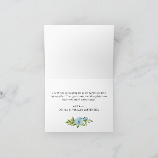 Elegant Waterverf Blue Hydrangea Floral 2 Bedankkaart (Binnen)