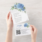 Elegant Waterverf Blue Hydrangea Floral Wedding All In One Uitnodiging (Afscheurbaar)