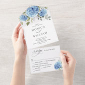 Elegant Waterverf Blue Hydrangea Floral Wedding All In One Uitnodiging (Afscheurbaar)