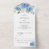 Elegant Waterverf Blue Hydrangea Floral Wedding All In One Uitnodiging (Binnen)